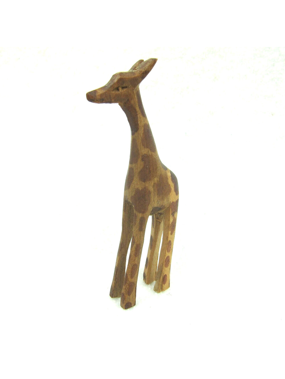 Vintage Giraffe Figurine Hand Carved Wood Brown Painted Small 3" Figure
